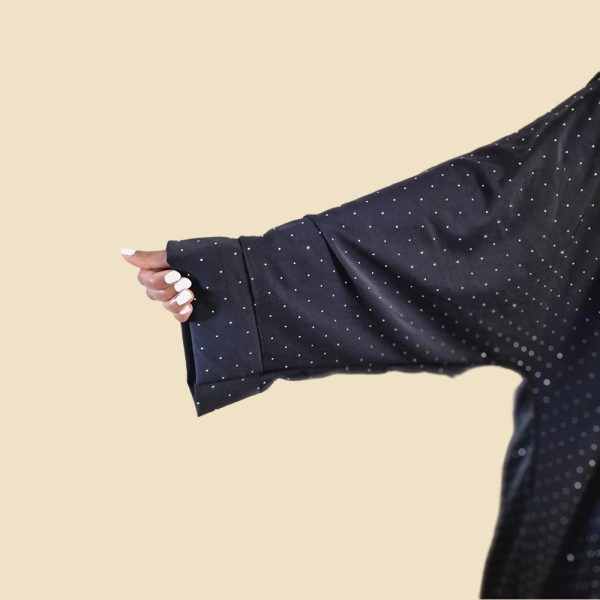 Black Diamonte Kimono open Abaya - Image 4