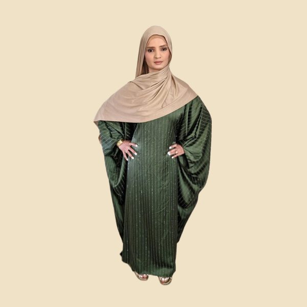 Green Satin Diamonte strips Kaftan Dress - Image 3