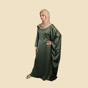 Green Satin Diamonte strips Kaftan Dress