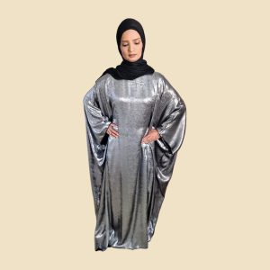 Silver Satin Kaftan Dress