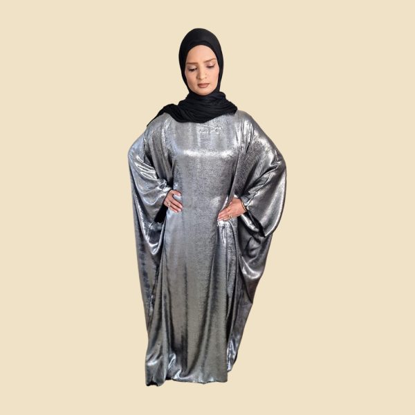 Silver Satin Kaftan Dress